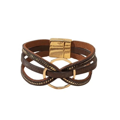 xuzhiyuan Bohemian Leather Cuff Bracelet Multi-Layer Wrap with Circle Accent Bracelet Boho Braided Bracelet Jewelry Gift for Women - color: Brown