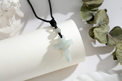 QINJIEJIE Cross Crystal Necklace Adjustable Black Rope Natural Gemstone Quartz Stone Necklaces for Men Women Father's Day Gift - color: Labradorite