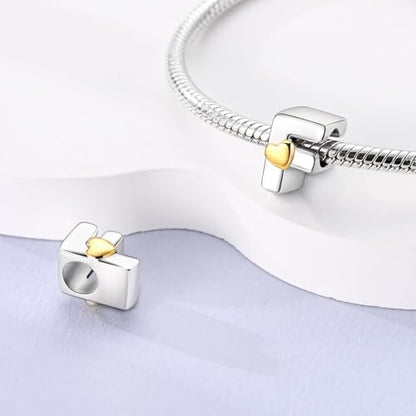 Two-Tone Gold Heart S925 Silver Letter Charm Fits Pandora Bracelet Necklace | Initial Bead Two-Tone Gold Heart, DIY European Bracelet Accessory, Gift for Ladies Birthday Anniversary Valentine - style: F