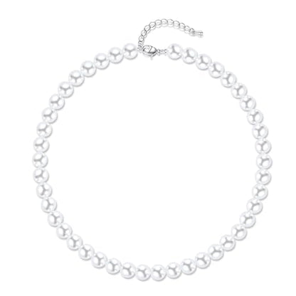 Aleasha Faux Pearl Strand 4mm-10mm 14"-22" White Pearl Necklace Choker Women Men Wedding Jewelry - color: White-10mm, size: 18inches