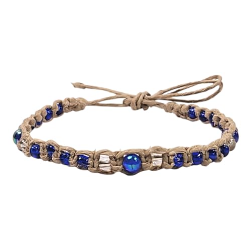 BlueRica Hemp Anklet with Glass Beads - style: Blue