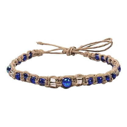 BlueRica Hemp Anklet with Glass Beads - style: Blue