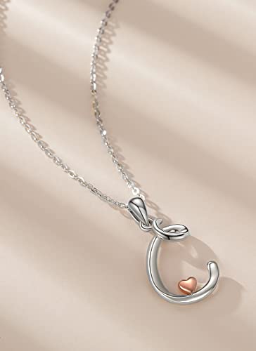 CELESTIA 925 Sterling Silver Initial Necklaces 26 Letter with Rose Gold Heart - 18 Inch Chain - color: C-Initial