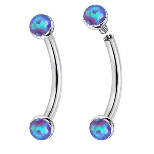 Jenxnjsjo F136 Titanium 16g 6/8/10mm Opal Eyebrow/Rook/Snug/Vertical-Labret/VCH/Snake-Eyes/Anti-Tragus/Christina/Daith/Belly-Button/Bridge/Hood/Surface Curved Barbell Piercing Jewelry for Women Men - color: Purple Opal, size: 8mm
