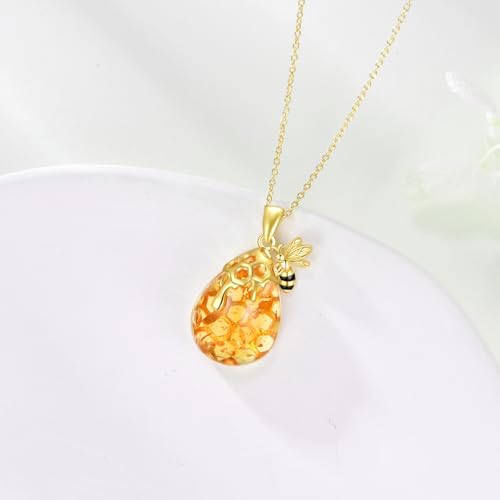 VONALA Gold Bee Pendant Necklace 925 Sterling Silver Bumblebee Jewelry Birthday Gifts for Women Daughter - style: Amber Bee