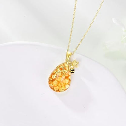 VONALA Gold Bee Pendant Necklace 925 Sterling Silver Bumblebee Jewelry Birthday Gifts for Women Daughter - style: Amber Bee