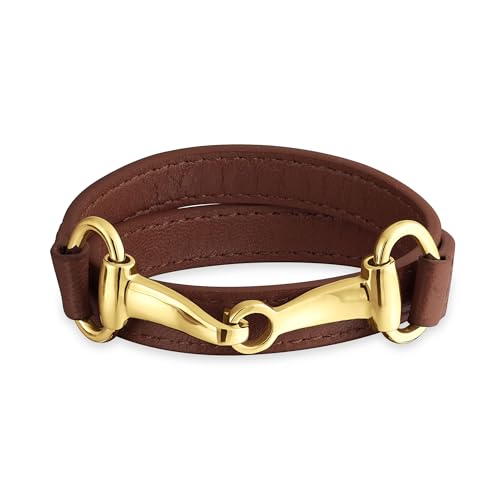 Genuine Leather Black Orange Red Equestrian Snaffle Horse Bit Wrap Bracelet - color: Brown
