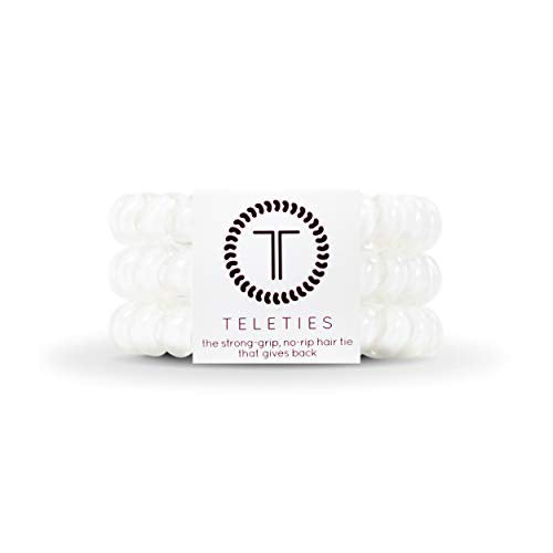 TELETIES - Spiral Hair Coils - Ponytail Holder Hair Ties for Women - Phone Cord Hair Ties - Strong Grip, No Rip, Water Resistant, No Crease Hair Tie Coils - 3 pack (Large, Coconut White) - color: Coconut White