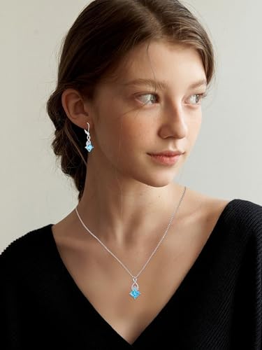 Infinity Necklace 925 Sterling Silver Princess Cut Pendant Birthstone Jewelry for Women - color: Sea Blue