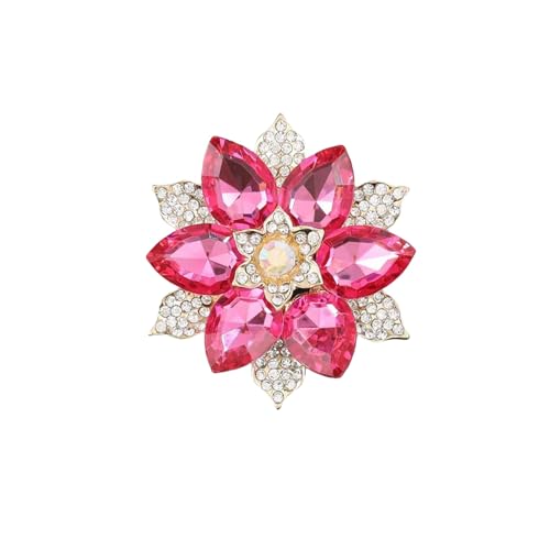 Premium Rhinestone Flower Brooch Pin for Women Sparkling Crystal Flower Corsage Bouquet Brooch Floral Lapel Pins Fashion Snowflake Sunflower Broochs Wedding Bride Dress Jewelry - color: Red