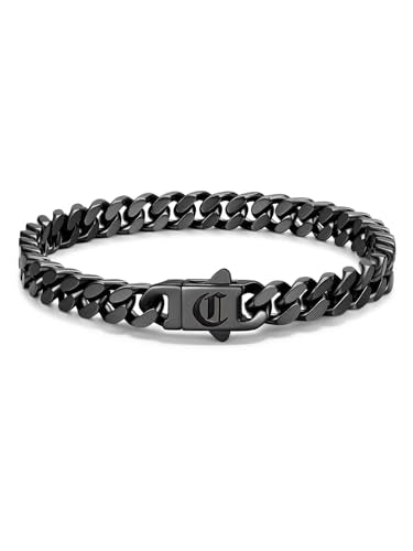 Bandmax Mens Hip Hop Cuban Link Bracelets 5/7/9/12MM Stainless Steel Miami Curb Chain Bracelet Silver/Gold Plated/Black Wristlet Chains for Men 7"-9" - color: 17 7MM Black-Custom