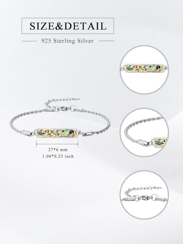 Waves/Tree of Life/Mushrooms/Moon Phase/Butterfly/Hummingbird Bracelet/Anklet 925 Sterling Silver Adjustable Abalone Shell Bar Bracelet/Anklet Summer Jewelry Gifts for Women - color: Tree of Life, size: Anklet 9"+2"