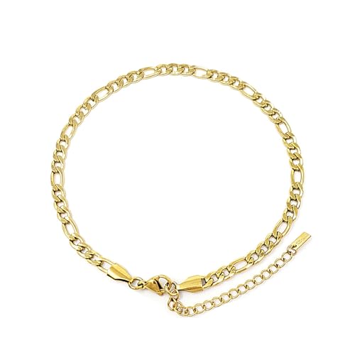 Stainless Steel Chain Ankle Bracelet for Women Adjustable Waterproof Anklet - color: Gold / 4.8mm Figaro