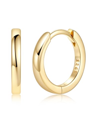 925 Sterling Silver Huggie Hoop Earrings, Small Silver Hoop Earrings for Women Hypoallergenic Huggie Lightweight Small Hoops Earring Cartilage Sleeper Earrings 6/8/10/12/14/16/18/20mm - color: Gold, size: 10MM