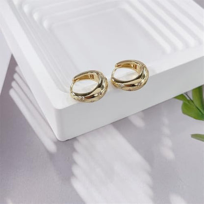 Danity CZ Star Teardrop Small Hoop Earrings for Women 14k Gold/Silver Plated Chunky Crystal Cubic Zirconia Oval Thick Huggie Hoops Hypoallergenic Fashion Trendy Jewelry - color: Gold