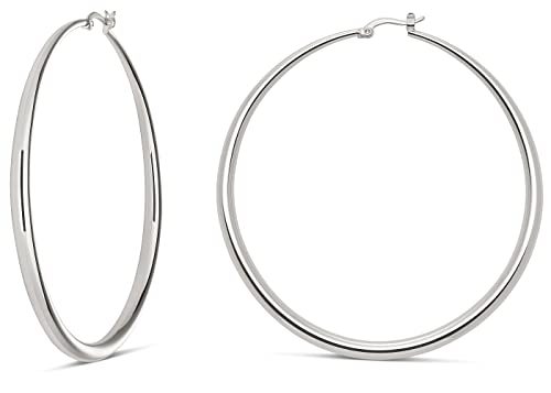 Milla Graduated Hoop Earrings for Women | Elegant Curved Profile, Comfortable Fit, Available in 14K Gold, Rose Gold, or Silver Plated Finish, Different Sizes - color: Sterling Silver Plated / 3.2 in - X-LARGE