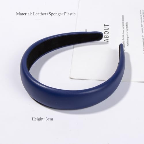 MAFELOE Fashion Wide Headband, Navy Blue | Padded Hair Band, For Women Ladies, PU Leather