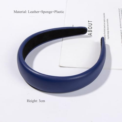 MAFELOE Fashion Wide Headband, Navy Blue | Padded Hair Band, For Women Ladies, PU Leather