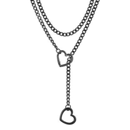 Heart Slip Chain Necklace for Women, 36 Inch Gothic Punk Cuban Chain, Removable Black Heart O-Ring, Detachable Heart Pendant, Adjustable Stainless Steel Y-Necklace. - color: Black Heart-1