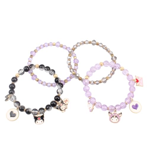 Cute Cartoon Charm Beaded Stretch Bracelet Set, Crystal Beads with Enamel Animal Charms - color: color-2