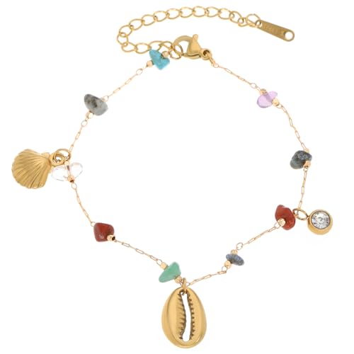 Shell Starfish Bracelet Seahorse Conch Starfish Sea Shell Pearls Charm Stone Bracelet Statement Bohemian Sea Themed Beach Jewelry for Women - color: Colorful D