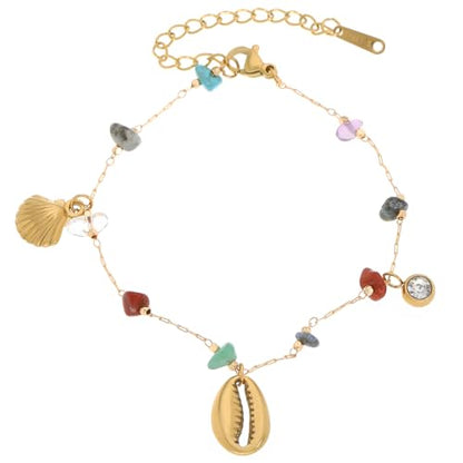 Shell Starfish Bracelet Seahorse Conch Starfish Sea Shell Pearls Charm Stone Bracelet Statement Bohemian Sea Themed Beach Jewelry for Women - color: Colorful D