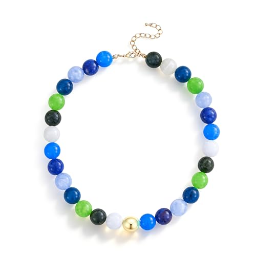Colorful Chunky Beaded Necklaces for Women Multicolor Large Round Resin Beads Collar Necklace Boho Trendy Statement Chokers Y2K Summer Beach Jewelry - color: Ocean‑multicolor