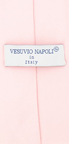 Vesuvio Napoli PreTied Men's Necktie Solid Color Mens Adjustable Zipper Neck Tie - color: Pink