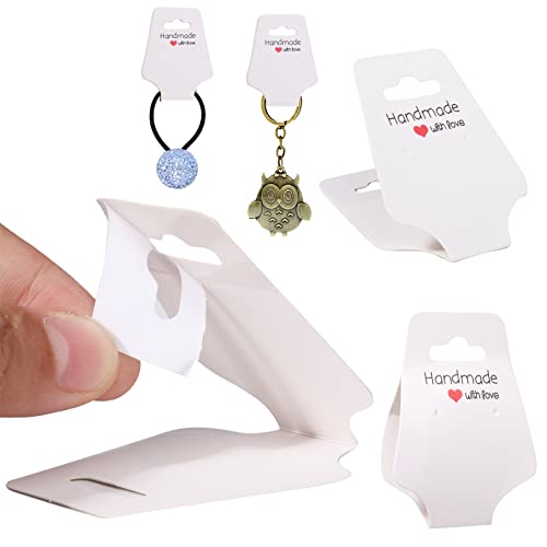 200PCS Bracelet Display Cards Necklace Holder Cards Self Adhesive Jewelry Packaging Selling Card for Small Business (White, 1.8x4.7 inches) - color: White