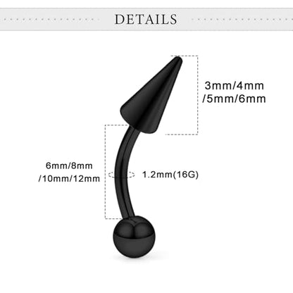 Angel Bites Piercing Jewelry Surgical Steel Vertical Labret Lip Jewelry 16G Snake Bites Piercing Jewelry Curved Barbell Long Spike Eyebrow Rings for Women Men Bar Length 6mm/8mm/10mm/12mm