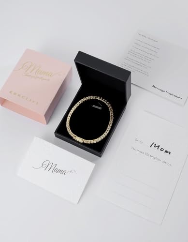 KRKCLIFE Tennis Bracelets for Women Men 14K Gold Plated Hypoallergenic | Classic Round AAAAA Cubic Zirconia 3/4/5mm Width,Elegant Jewelry Anniversary Birthday Gifts for Women Him Wife Mom 6.5-8 Inch - color: Yellow Gold-Luxury Mother's Day Gift Box