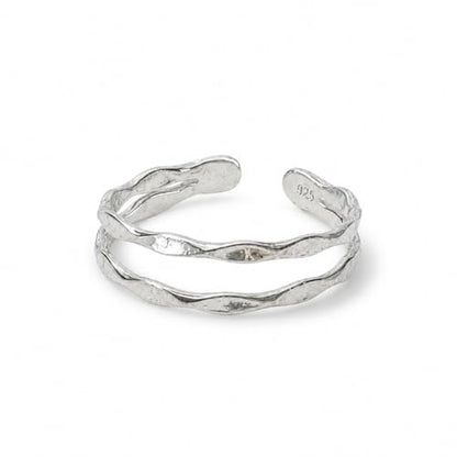 Sterling Silver Toe Ring, Adjustable Open Band, Handmade | Fits Toe, Knuckle or Pinky Ring | One Size Fits Most | Comfortable to Wear | Minimalist Style | Water Resistant - style: Hammered Double-Band