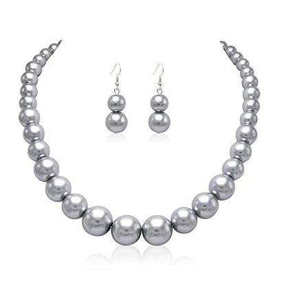 Cryshimmer Pearl Choker Necklace for Women Faux Pearl Beads Strand Necklace Earring Set Costume Jewelry,Gift for Wife Mother - color: Gray
