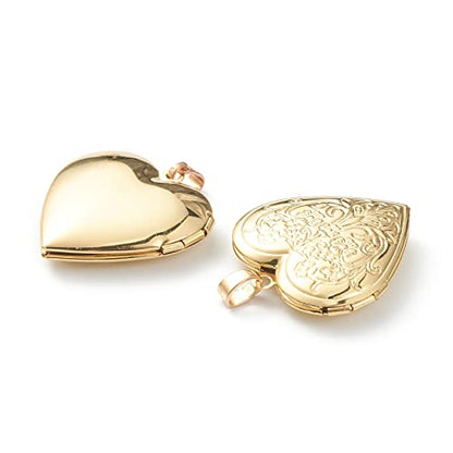 Craftdady 18K Gold Plated Brass Photo Locket Frame Pendants Charms for Necklaces Personalized Jewelry Crafts Making - size: 29x28.5mm Heart with Flower