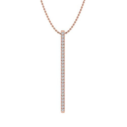1/10 Carat Diamond Vertical Bar Pendant Necklace in 10K Solid Gold (Silver Chain Included) - color: Rose Gold