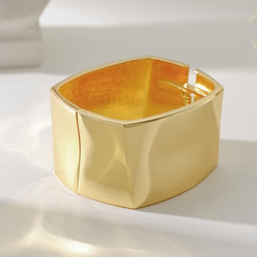 Bangle Bracelets for Women | 14K Gold Plated Trendy Wide Bracelets | Hinged Arm Cuff Bangles Chunky Bracelet for Women - color: Style J-Gold Plated Bangles