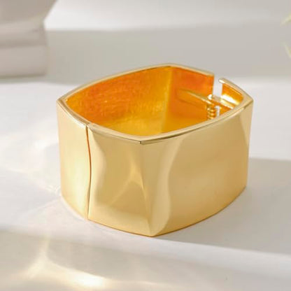 Bangle Bracelets for Women | 14K Gold Plated Trendy Wide Bracelets | Hinged Arm Cuff Bangles Chunky Bracelet for Women - color: Style J-Gold Plated Bangles