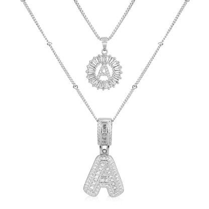 14K Gold Plated Alphabet Necklace Cubic Zirconia Letter Pendant, Personalized Name Jewelry Gift for Women, Customizable A-Z, Birthday/Mothers Day Gifts for Womens - color: White Gold, style: Style-A