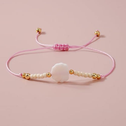 Boho Glass Seed Beaded Bracelets For Women, Handmade Romantic Gold Plated charm String Braided Rope Adjustable Jewelry, Summer Beach Daily Party Friendship Gift - color: Pink Shell
