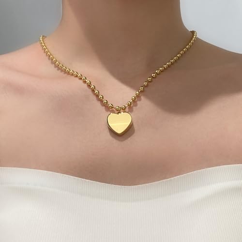 Chunky Gold Necklace for Women, 18K Waterproof Heart Necklace Statement Necklace Gold Charm Necklace Chunky Jewelry Paperclip Chain Choker Gift for Women - style: Gold Plated 3D Heart