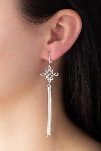 Silver Clip On Earrings For Women, They Look Pierced, Don't Pinch & Won't Fall Off, Hypoallergenic & Lightweight - color: Silver Celtic Knot Chain Tassel