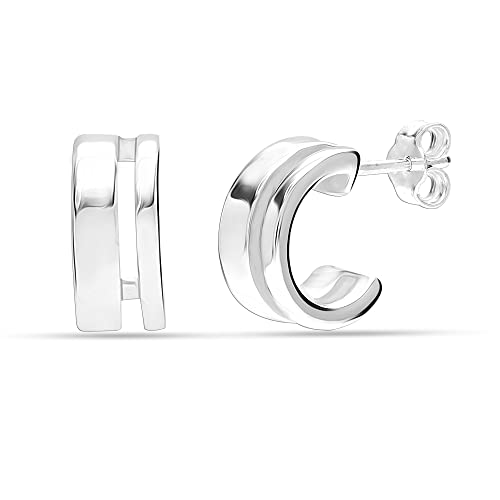LeCalla Real 925 Sterling Silver C Hoop Earrings | Lightweight Small Hoops Italian Half Earring Hoops for Women - color: Classic C Hoops- 12mm