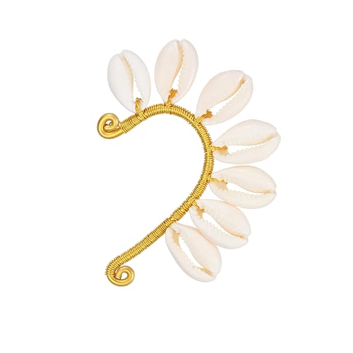 Wellike Gold Ear Cuffs For Women Non Piercing Single Clip On Earrings 18k Gold/Silver Plated Handmade Cuff Earrings Hypoallergenic Waterdrop Cowrie Shell Jewelry - color: KKWE098-G