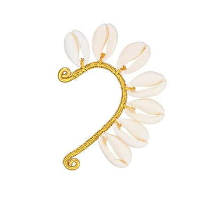Wellike Gold Ear Cuffs For Women Non Piercing Single Clip On Earrings 18k Gold/Silver Plated Handmade Cuff Earrings Hypoallergenic Waterdrop Cowrie Shell Jewelry - color: KKWE098-G