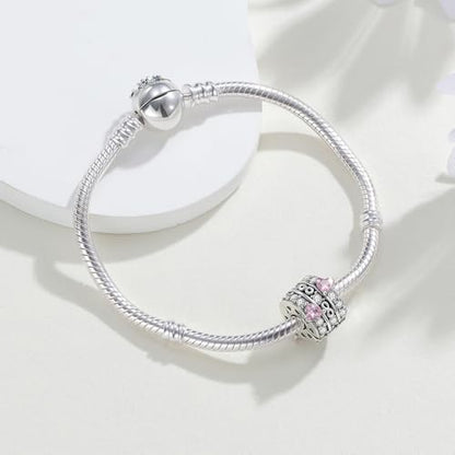 KEQ Clip Spacer Charm for Bracelet 925 Silver Pave Cubic Zirconia Clip Lock Stopper Bead Spacer For Women Bracelets Stopper Birthday Gifts European Openable Beads 2pcs - color: Pink Heart