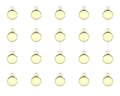 Shapenty Gold Stainless Steel Round Bezel Blanks Pendant Trays for Earrings Bracelet Necklace Keychain DIY Craft Resin Glass Cabochon Jewelry Making Projects Christmas Gift Hanging Charms, 20PCS - size: 10mm