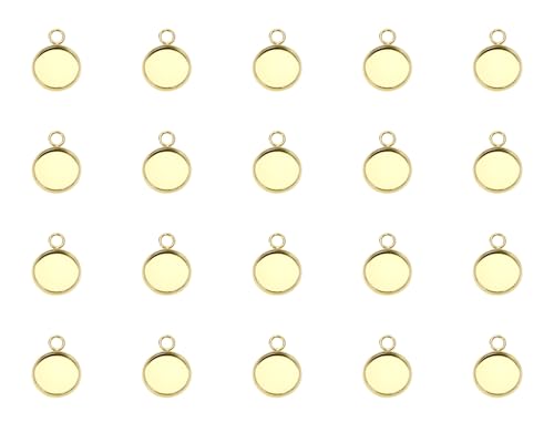 Shapenty Gold Stainless Steel Round Bezel Blanks Pendant Trays for Earrings Bracelet Necklace Keychain DIY Craft Resin Glass Cabochon Jewelry Making Projects Christmas Gift Hanging Charms, 20PCS - size: 10mm