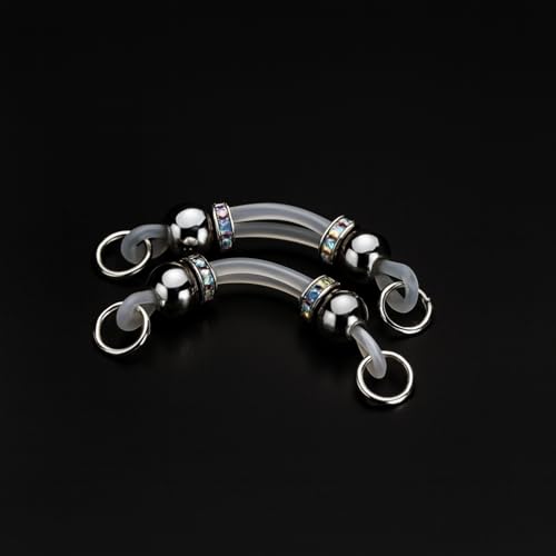 2 Pairs Non-Piercing Nipple Jewelry – Adjustable Silicone Rings with Silver & Gold Beads – Fake Nipple Piercing Look, Pain-Free Faux Nipple Rings for Unisex Adult Body Jewelry - color: Silver & Gold