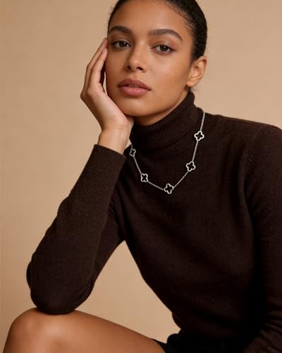 Four Leaf Clover Necklace 18K Gold Plated Necklaces for Women Lucky Flower Pendant Adjustable Link Chain Stainless Steel Dainty Trendy Simple Jewelry Gifts for Women - color: 5G-Silver