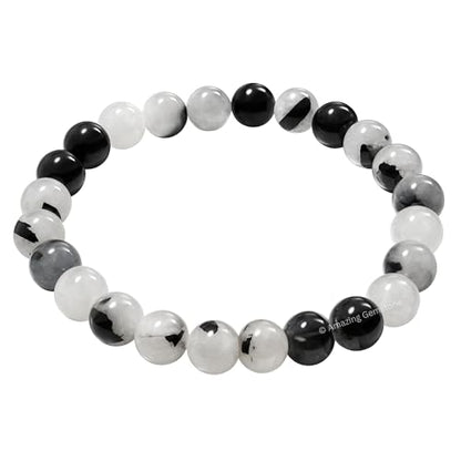 Amazing Gemstone Black Rutilated Quartz Crystal Bracelet for Women Men's Gifts - Protection Healing Crystal Bracelet - 8mm Gemstone Beaded Stretchable Bracelet Pulseras Para Hombres Mujer Stocking Stuffers Mothers Day Gift - color: Black Rutilated Quartz
